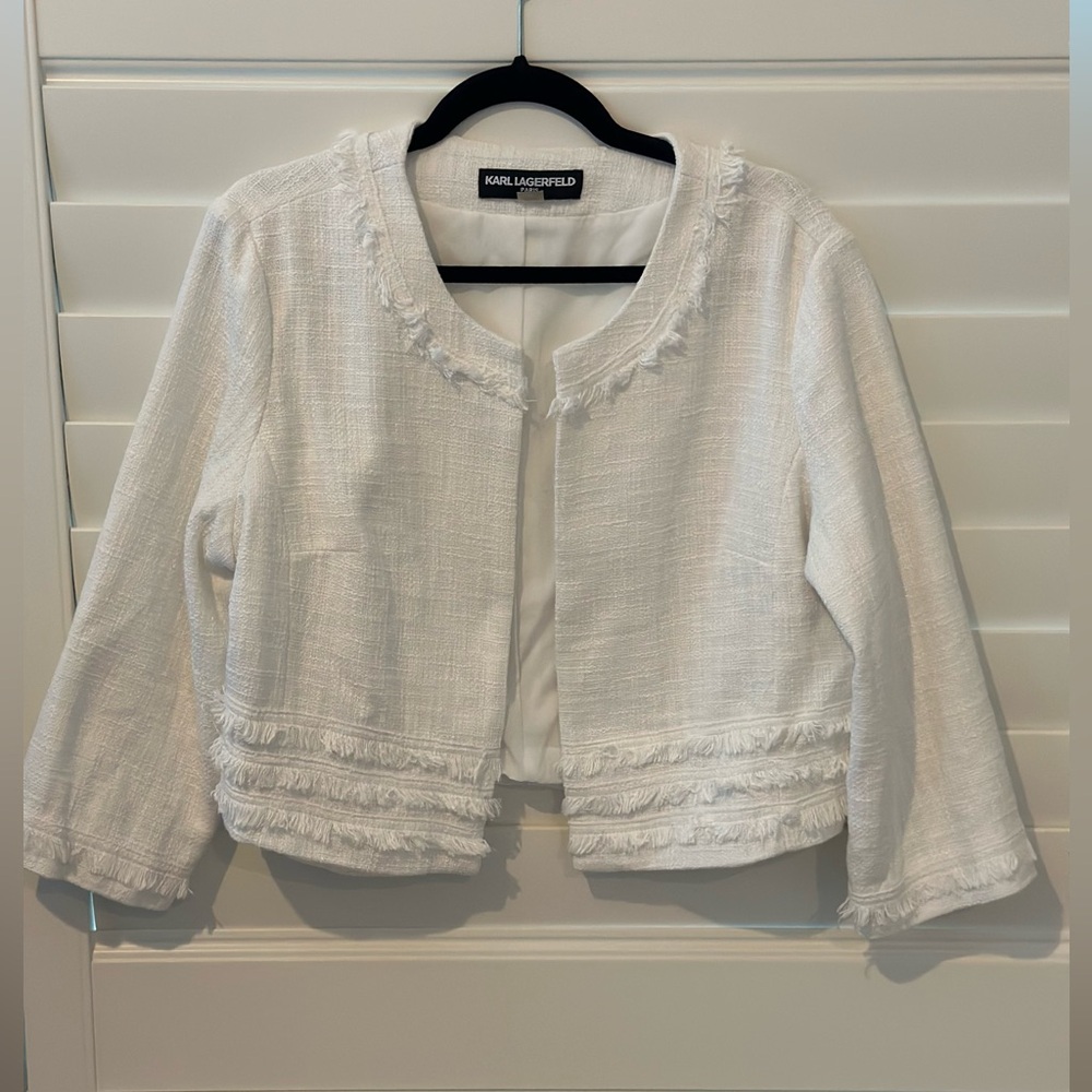 Karl Lagerfeld Women's Fringe-Trimmed short White Blazer